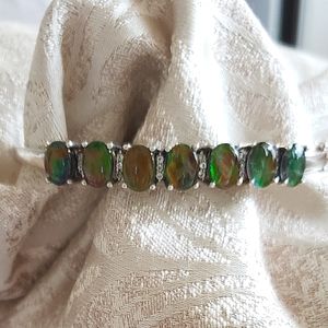 2.5" diameter, AMMOLITE & TOPAZ Bracelet, 13 grams Sterling Silver, NWT